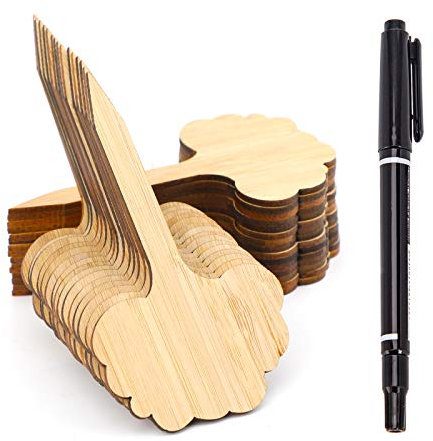 AIEX 30 Pieces Bamboo Plant Labels, Green Tree Type Plant Markers Wooden Garden Label for Vegetables in Garden Pot