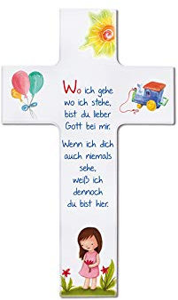 Fritz Cox Kinderkreuz 'Wo ich gehe, wo ich stehe' Mädchen 20cm weiß