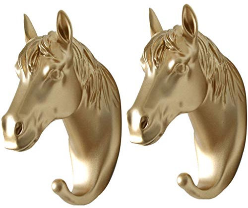 YUESFZ Kreativer Pferdekopf Klebriger Haken, Keine Notwendigkeit, Klebehaken Zum Aufhängen Zu Stanzen, Klebrige Kleiderbügel Für Die Decke, Kann 5 Kg Tragen (Color : Gold*2, Size : 3.8 * 8 * 12cm)