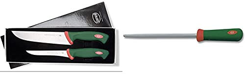 Sanelli Premana Professional Confezione Coltelli macellaio, Acciaio Inossidabile, Verde/Rosso, 39 x 13 x 3 cm, 2 Unità & Premana Professional Acciaino, Acciaio Inossidabile, Verde/Rosso, 22 cm