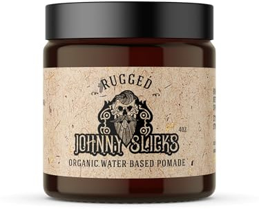 Johnny Slicks Water Based Pomade | Strong Hold, High Shine, All Organic Styling for Men | Promotes Healthy Hair Growth & Helps Hydrate Dry Skin (Rugged, 4 Ounce) US Made, Veteran Owned
