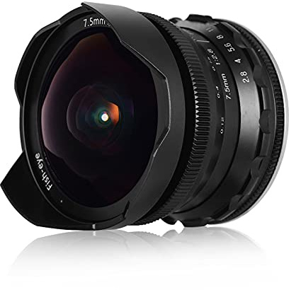 Andoer Lente ojo de pez F2,8 de 7,5 mm con enfoque manual 180 ° Ultra gran angular E-Mount-Objetivo Compatible con la cámara de marco ILDC A6600 A6100 A6400 A6500 A6300 A6000 5100 A77II de Sony