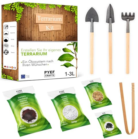 Flaschengarten Komplettset zum Schaffen EIN Ökosystem im Glas - Terrarium Starter Kit zum Anlegen EIN Biotop im Glas - Kit Terrarium mit Garten Werkzeug, Moos, Erde, Steinen (Ohne Flasche, M)