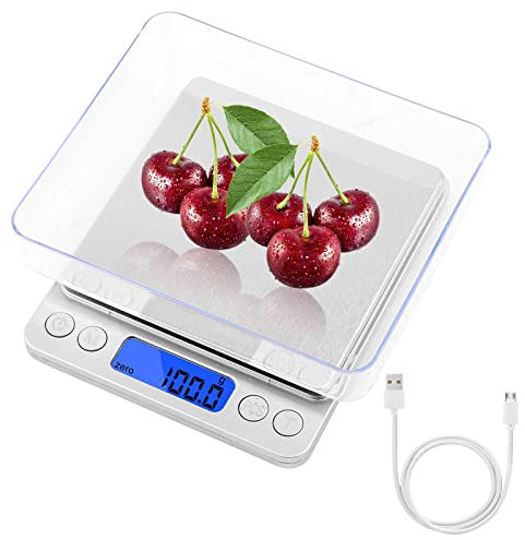 Feinwaage,3 kg / 0,1 gDigitale Küchenwaage, Digitale Waage,Mini-Lebensmittelwaage,Taschenwaage,elektrische Küchenwaage USB-Aufladung mit Tara-Funktion,PCS Funktion, 6 Einheiten Konvertierung