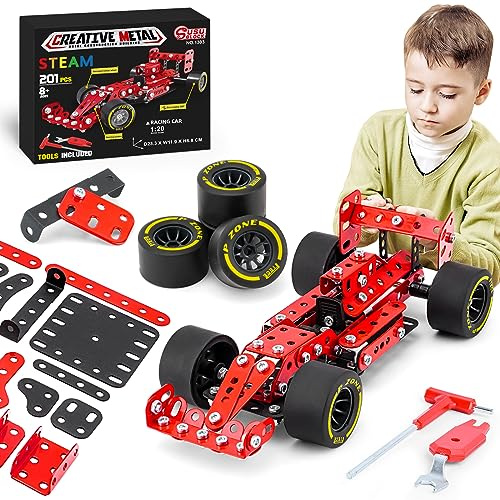 Building Car Metal Model Kits,STEM Building Toys Model Car Kits for Boys 8-12,Erector Sets 1:20 Scale Red Racing Car Metal Building Blocks for Kids Boys 8 9 10 11 12-16 Years Old