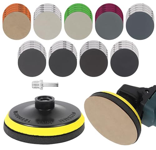 Pomsare Schleifpapier 125mm klett - 45 Stück Nassschleifpapier Set, Körnungen 400/600/800/1000/2000/2500/3000/5000, Schleifscheiben für Winkelschleifer und Bohrschleifer M14 für Auto, Metall und Holz