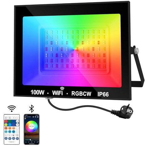 NATPOW Projecteur RGB Extérieur 100W, Spot de Couleur avec Application Bluetooth et Télécommande, IP66 Étanche Floodlight LED Changeant de Couleur, Lumière Led pour Jardins, Patios, Fête, Christmas