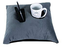 Relax ME Kissen Multifunktional Allzweckkissen -Tablett & Getränkebehälter- Tolles Geschenk Idee - Multifunktionskissen, Sofakissen, Kopfkissen, Dekokissen, Reisekissen - GrauSchwarz 40 x 40 cm -