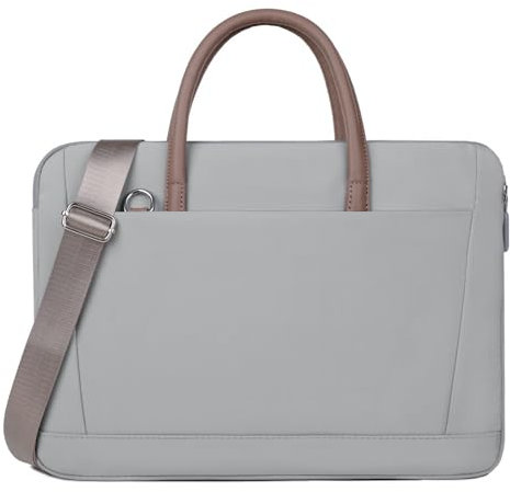 FUNSEED 15.6 Zoll Laptoptasche für Damen und Herren, Wasserdichte leichte Tragetasche Polyester, Umhängetasche, Aktentasche mit Schultergurt, Ideal für Arbeit und Reisen, Grau