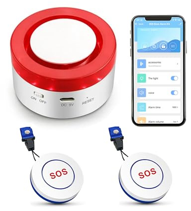 WiFi Caregiver Pager Call Button: Wireless Nurse Alert Call Bell, Personal Alarm Call Button with App Alerts, Emergency Alert Pager for Elderly Patients (2 SOS Buttons+1 Siren)