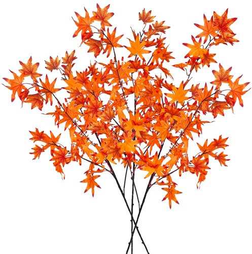ROLLWAY 3 Bündel Herbstblumen Künstlich Herbstdeko 90CM, Kunstblumen Herbst Ahornblätter Herbstblätter Deko Künstliche Zweige Blätter, Herbststrauß Herbstzweige Herbstlaub für Tisch Innene Draußen