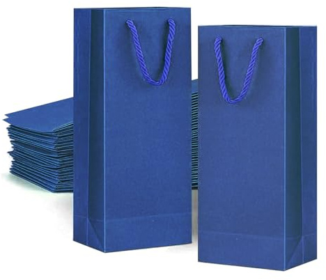Bolsas para botellas de vino, 10 bolsas de regalo premium para vino, bolsas para botellas con asa, bolsas de regalo para botellas para boda, fiesta, Navidad (Azul)