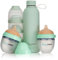 Happymami - Pack 2 Biberons Personnalisables en Forme de votre Sein + Thermos à Liquides + Distributeur de Lait en Poudre, Set d'Alimentation pour Bébé, Sans BPA, Double Système Anti-Colique