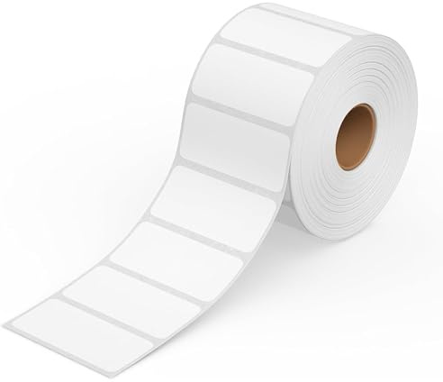 GLUN Rollo de etiquetas de envío autoadhesivas, 2 rollos de 1000 etiquetas adhesivas de impresora térmica directa de 50 x 25 pulgadas, 50 mm x 25 mm, adhesivo de color blanco para imprimir etiquetas