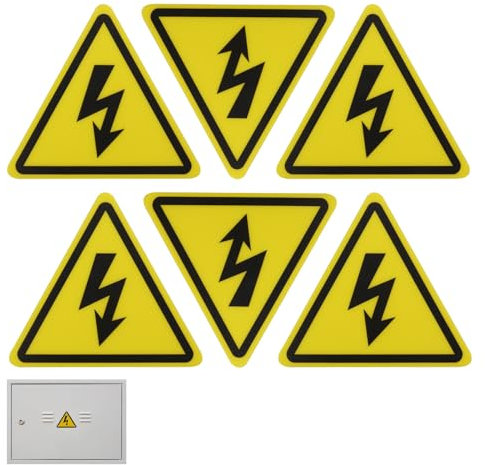 6er-Pack Elektro Warnschild Aufkleber, Hochwertige Folie mit Starkem Kleber, Warnung vor Elektrischer Spannung, Geeignet für Innen und Außenbereich, Gelb mit Blitz-Piktogramm