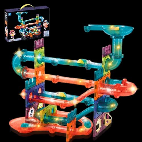 111 Pcs 3D Magnet Konstruktion Set,Konstruktion Magnet Set,Magnetbausteine,Magnetspielzeug,Pädagogisches Spielzeug,Magnetische Bausteine mit Kugelbahn,Lernspielzeug für Jungen und Mädchen