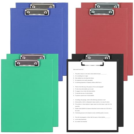 Lot de 8 porte-blocs A4 avec couvercle, porte-bloc en plastique, porte-bloc-notes, porte-bloc-notes, porte-bloc A4, pour la maison, l'école, les fournitures de bureau (4 couleurs)