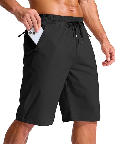 G Gradual Men's 11 Board Shorts with 3 Zipper Pockets Long Swim Trunks Quick Dry Bathing Suit Swimwear Beach Shorts No Liner(Black,L)