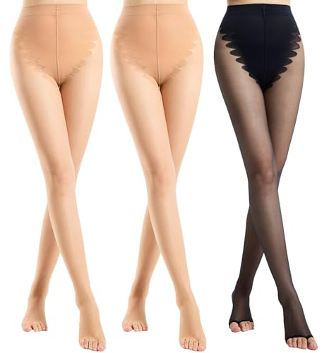 Aaronano 3 Pairs Toeless Tights Women 20D Sheer Tights Butterfly Crotch