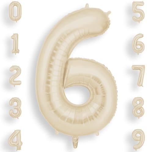 AOOSU Cream White Helium Balloons, 40 Inches Number Balloons 6, Foil Birthday Balloon for Birthday Anniversary Wedding Party Decorations Celebration Supplies for Girls Women Men Boys