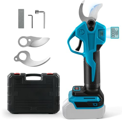 Troncarami a batteria, professionale, compatibile con batteria Makita da 18 V, elettrico con display LCD, diametro massimo di 30 mm, per rami, arbusti e tronchi (senza batteria)