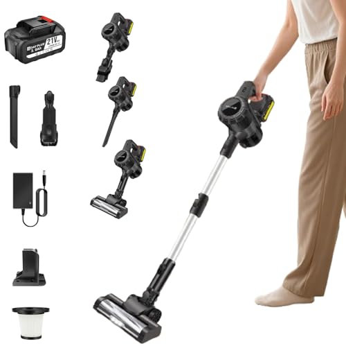 6 IN 1 Cordless Vacuum Cleaner 160W 15000PA Powerful Stick Vacuums & Electric Brooms with LED, 3000mAh Rechargeable Battery, Self-Standing Lightweight Handheld Vacuum for Pet Hair/Carpets/Floors