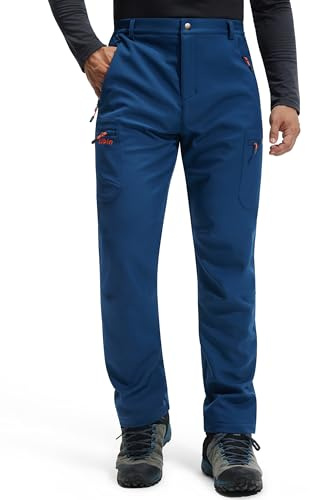 Libin Pantaloni da Neve Uomo Softshell Trekking Impermeabile Invernali Escursionismo Pantaloni Tasca con Cerniera, Schiefer Blau XXXL
