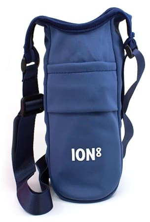 Ion8 Sling Bag – Foldable, Lightweight Water Bottle Holder & Carrier with Pocket, Adjustable Strap & Hook – Machine Washable, Fits 1L Bottle – Travel-Friendly & Easy to Clean Hydration Pouch, Navy