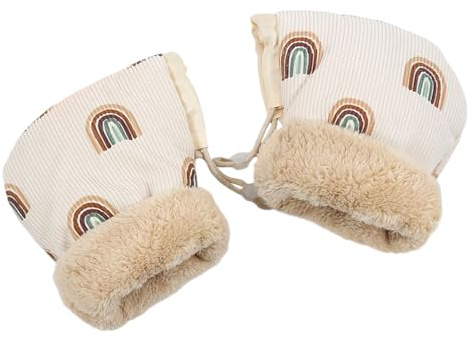 Tyinerc Scaldamani per passeggino, caldi scaldamani imbottiti in peluche, anti gelo per bambini, motivo arcobaleno, per l'inverno e l'esterno, con passeggino, passeggino sportivo e manubrio della