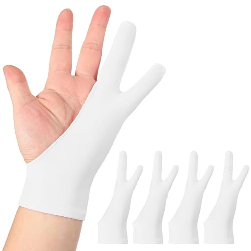 sourcing map 4pcs Artist Drawing Glove, Breathable Graphics Painting Glove with Two Fingers for Right Hand and Left Hand Graphic Digital Tablet Paper Sketching (Size S), White