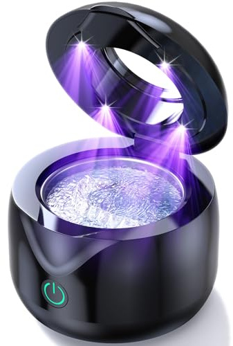 CXRUY Ultrasonic Retainer Cleaner - 45 kHz Dental Cleaning Pod Night Guard Cleaner Machine for Dentures, Toothbrush Heads, Jewelry (Gloss Black)