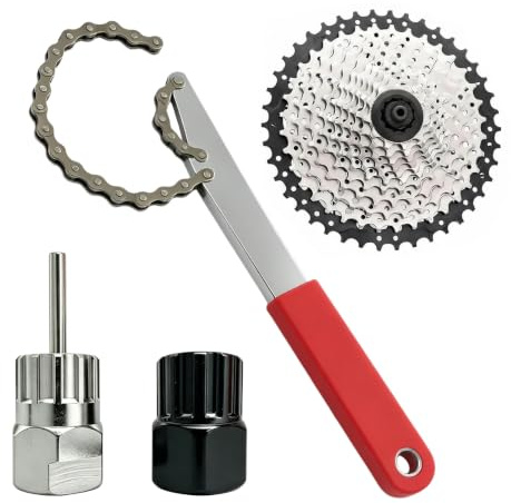 Rivvra Látigo de cadena para bicicleta con extractor de corona dentada y extractor de casetes, herramienta universal para cambio de casete, extractor de piñones para 7, 8, 9, 10, 11 y 12