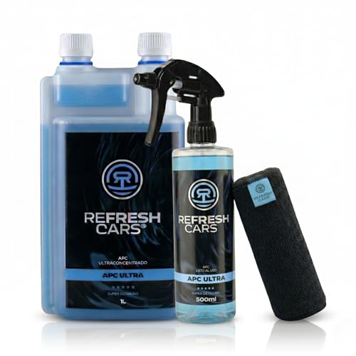 Refresh Cars APC Ultraconcentrado Eco - Limpiador Multiusos Concentrado Coche 1 L + Spray 500 ml - Hasta 20 L Diluido, Biodegradable, pH Neutro, Sin Amoniaco - Interior, Salpicaderos, Llantas y Hogar