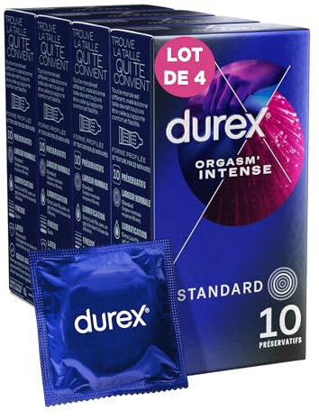 Durex - 40 Préservatifs Orgasm'intense Extra Lubrifiés Stimulants et Texturés - Avec Gel Desirex - 4x10 unités