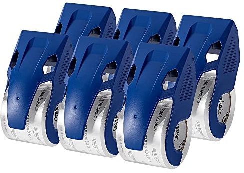 Amazon Basics strapazierfähiges Paketband mit Abroller, für Versand, Umzug und Lagerung, 6 stück, 1er-Pack, 11.7 x 5.6 x 6.6 cm, Transluzent