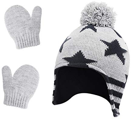 QKURT Cappellino Muffole bimbo Set,Muffole Neonato Cappello Bambino Invernale con Pompon Adatto per bambini di età compresa tra 1 e 3 anni