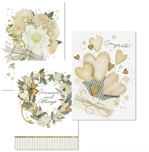 Current Wedding Stripes Congratulations Bride & Groom Greeting Cards by Nicoll Tamarin - Set of 8 (4 Designs), Large 5 x 7, Sentiments Inside, includes White Envelope