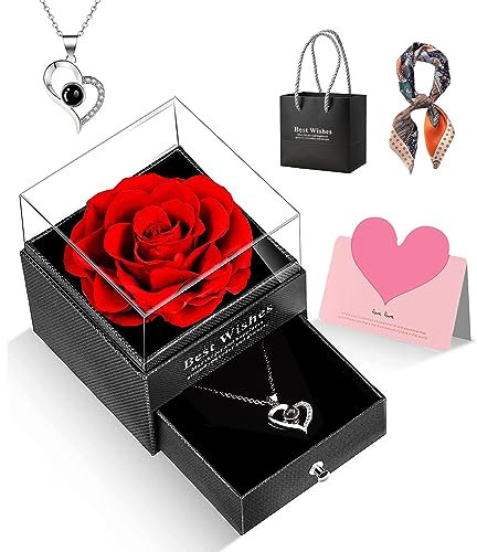 GOICC Ewige Rose Infinity Rosen Valentinstag Mit Ich Liebe Dich Halskette Geschenke Für Frauen Mama Oma Ehefrau Freundin Geschenk Zum Valentinstag Sie Rosenbox Zum Muttertag Hochzeitstag Geburtstag