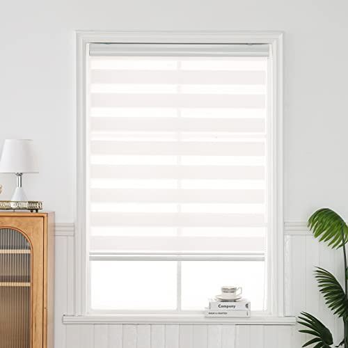QiBoYuYe Day Night Zebra Roller Blinds Window Curtain White 120x150cm(WxH） | Dual-layer delivers light adjustment, protects privacy, blocks glare and filters daylight maintaining ventilation