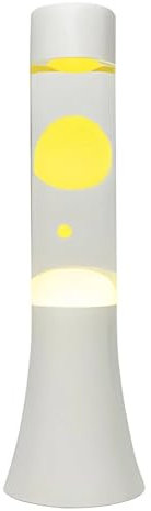 FISURA - Gelbe Lavalampe. 30 cm große Lavalampe mit weiße Basis, transparenter Flüssigkeit und gelber Lava. Lampe mit Entspannungseffekt. 9x9x30 cm