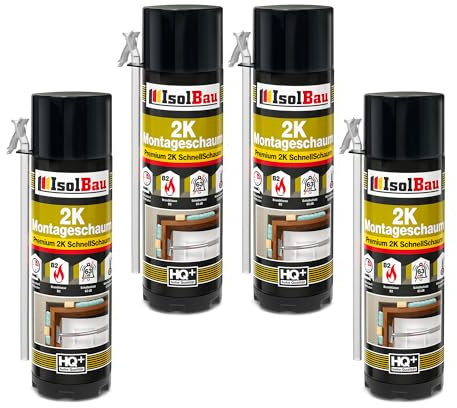 Isolbau 2K Montageschaum B2 Zargenschaum - Premium PU-Schnellschaum für Türen, Fenster, Dämmung & Montage - 4 x 400 ml