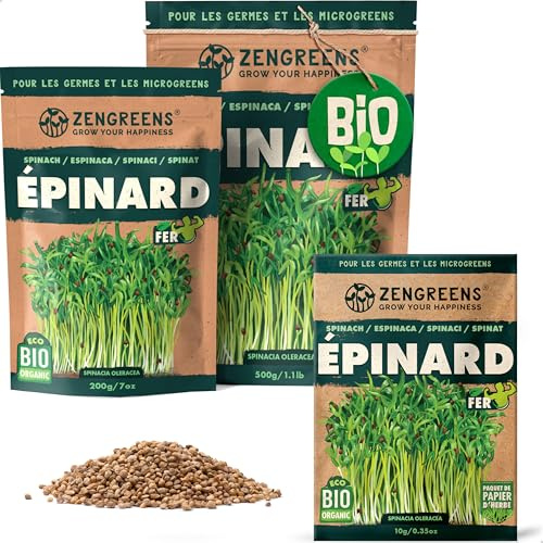 ZenGreens® - Semi di spinaci biologico - Scegli tra 10g, 200g e 500g - Germogli di spinaci - Germinazione superiore al 97% - Microgreens
