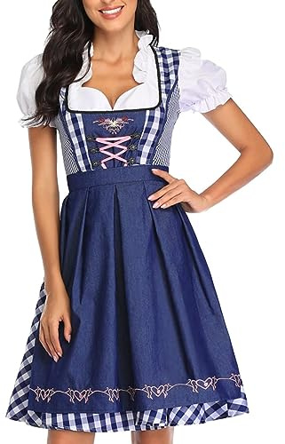 Tirolesa para Mujer, Vestido Tradicional Tradicional Tradicional tirolés, Blusa Tirolesa para Oktoberfest, Azul