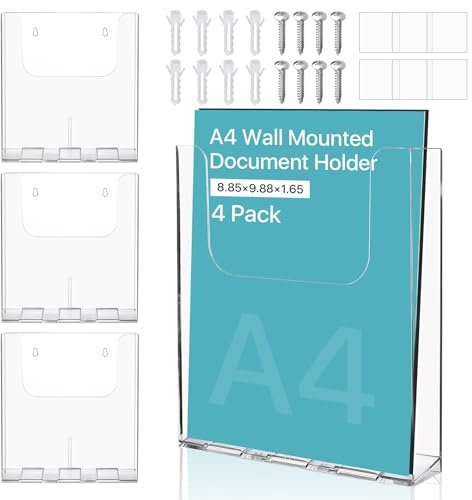 A4 Wall Mounted Document Holder with Screws and Expansion Tubes,4 Pack
