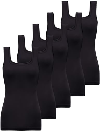 BQTQ 5 Pcs Lot Debardeur Femme Tank Top Extensibles Débardeur à Col Carré Débardeur sans Manches Crop Top Caraco pour Femme Fille (Noir, L)