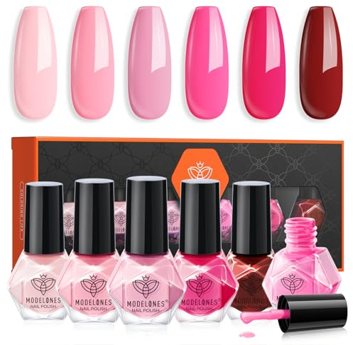 MODELONES Vernis à Ongles, 6 PCS Brillant Séchage Rapide Vernis à Ongles Lot Pink Nude Rosa, à Base D'eau Vernis Lot, DIY Nail Art Manucure, Cadeau pour Les Femmes