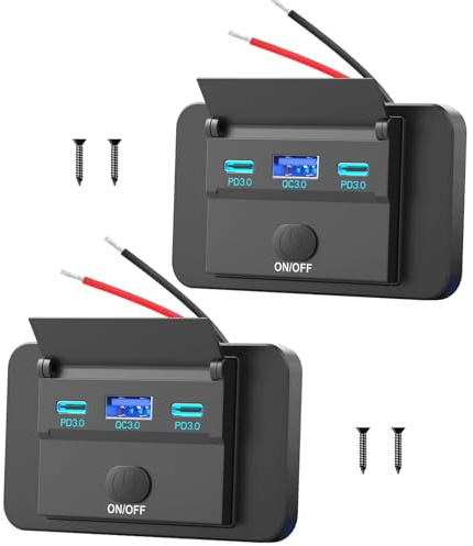 78W USB-uttag 12V Lätt ytmonterad Dubbel USB-C 30 W och QC3.0 18W Biluttag, 12 Volt U-S-B cigarettändare Ersättningspanel Laddare med Switch för Marine Moto buss