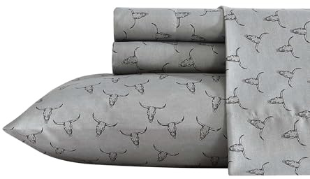 Wrangler Super Soft & Cozy Bedding with Matching Sham(s), Casual Home Decor, Oeko-Tex Certified, Polyester, Steer Skulls Grey, Twin