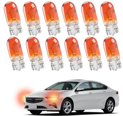 12 PCS Bulbs T10 Car Interior Light, 12V 5W 501 W5W Halogen Bright Enhanced Lasting Exterior Lighting Capless Side Light Replacement for Parking Dashboard Lamp Sidelights License Plate Reverse (Amber)