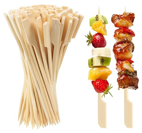 ANTETOK 100 Pieces Bamboo Skewers 12cm, Premium Food Grade BBQ Skewers Bamboo Cocktail Sticks for Finger Food, Kebab, Canape, Marshmallow, Fruit and Burger